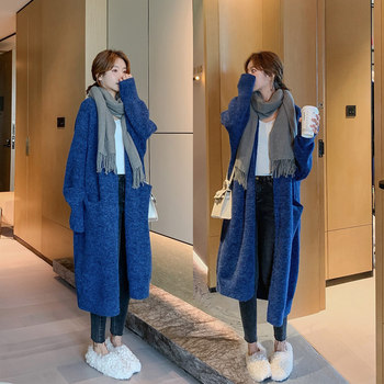 Autumn and winter thick needle knitted cardigan jacket loose medium long model
