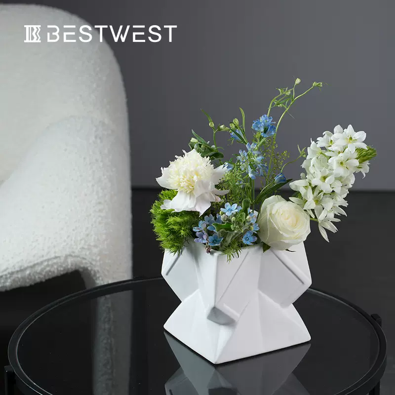 家居轻奢水波纹大高级简约花器花瓶客厅装饰品陶瓷白色ins素色-Taobao