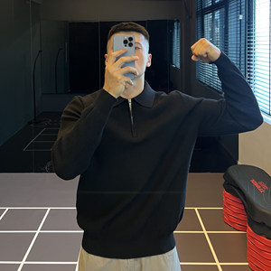 
IRONTRAP lapel textured striped sweater men's half-zip knitted polo shirt with long-sleeved T-shirt in autumn and winter