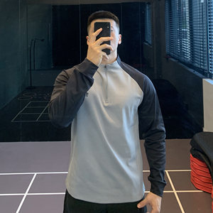 IRONTRAP Half Zipper Quick-Drying Sports T-shirt Men's Outdoor Contrast Color Long Sleeve Wounding Fitness Clothes Autumn and Winter