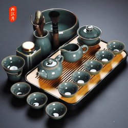 Ge Kiln Tea Set 2025 New Model for Home and Office, Light Luxury High-End Teapot and Teacups, Kung Fu Tea Brewing Supplies