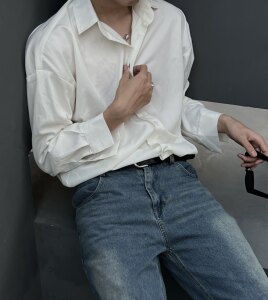 Lilzwenstudio is very high -quality ice silk, men and women overSize slim shirt youth pure color
