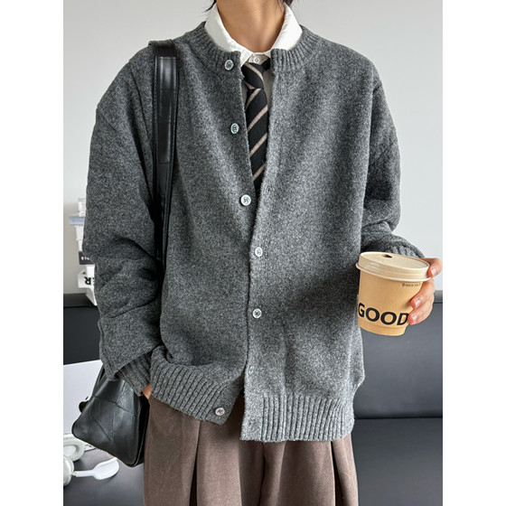 
19otiwtt autumn and winter knitted cardigan sweater for men and women round neck heavyweight lazy style warm sweater high intelligence jacket