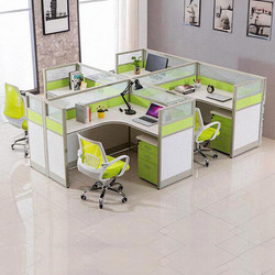 Green Office Desk and Chair Set with Partition, Staff Workstation, Curved L-Shaped Cubicle, Grid Room, Computer Desk, Corner Staff Desk
