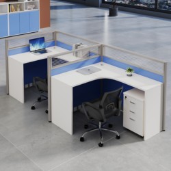 Light Blue T/L-Shaped Staff Desk Screen Partition Office Furniture 4-Person Desk and Chair Set Corner Workstation