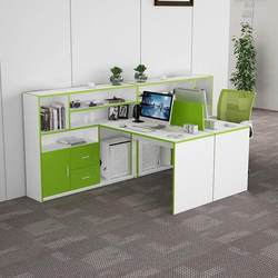 Office Furniture 2-Person Financial Table and Chair Combination Green Staff Desk Workstation Double Screen T-Shaped Partition Card Holder