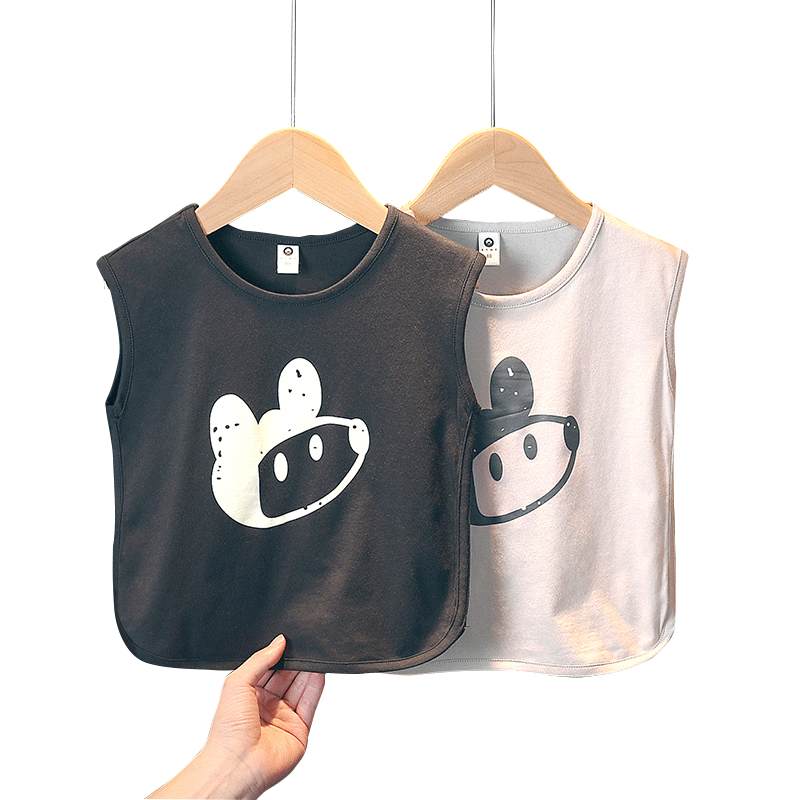 Men and women's vest pure cotton thin -breathable sweat -absorbing summer children sleeveless shoulder top baby cartoon T -shirt
