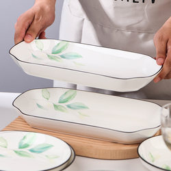 Jingdezhen Fish Plate for Home Use, Large Japanese-Style Tableware, Long Ceramic Rectangular Dish, Double-Ear Steamed Fish Plate