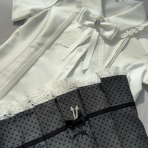 
Hatsumachino original jk small flower bud long-sleeved college style lace shirt top polka dot skirt gray suit for women