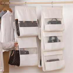 Bag Storage Hanging Bag, Fabric Double-Sided Multi-Layer Transparent Dustproof Bag, Hanging Type for Home Wardrobe Bag Storage Rack
