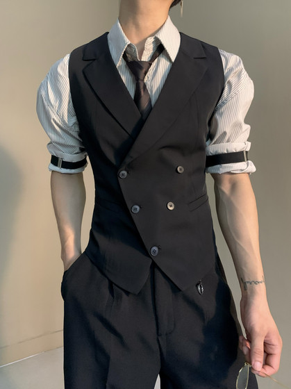 
French high-end waist-hugging and woolen collar suit vest men and women neutral style slim vest suit horse clip uniform trend
