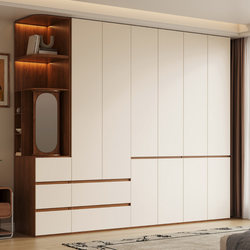 Warm White Enf-Grade Wardrobe for Home Use, Simple Modern Cabinet with Flat Doors, 18mm Thick European Pine Board Large Wardrobe