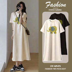 Casual Style Dress Women's Clothing 2026 New Trendy Popular Summer Plus Size T-Shirt Dress Over-The-Knee Long Dress