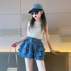 Girls' Denim Shorts Set Summer 2026 New Style for Older Girls Thin Pants Children's Summer Trendy Cool Outfit Skirt Pants