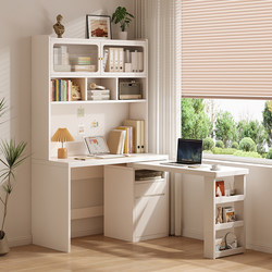 Desk and Bookshelf Integrated Solid Wood Table Corner Computer Desk Home Wall-Mounted Small Apartment Student Bookcase Combination Writing Desk