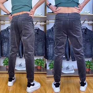 69 autumn and winter men's casual pants, Haren pants, striped velvet, corduroy, six pocket small leg pants, men's elastic, trendy, loose fit