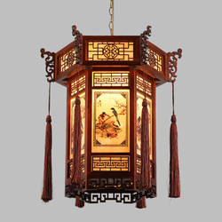 Chinese-Style Solid Wood Hexagonal Lantern Balcony Red Lantern Chandelier Temple Ancestral Hall Chinese Style Antique Architecture Doorhead Outdoor
