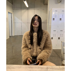 Pusumede Contrasting Color Splicing Imitation Fur Coat For Women Winter Quilted Thickened Suede Short Fur Top