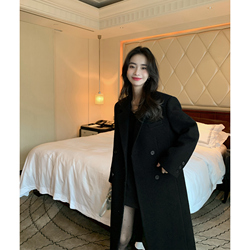 Pusumede Black Wool Coat For Women Winter New Korean Style Loose And High-end Temperament Long Woolen Coat