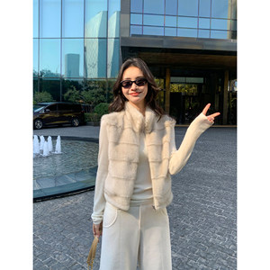 
pusumede Lazy and warm imitation fur stand collar fur vest vest for women soft waxy warm sleeveless fur coat