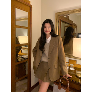 
pusumede high-end retro suit jacket for women in autumn and winter new loose casual temperament cotton suit top