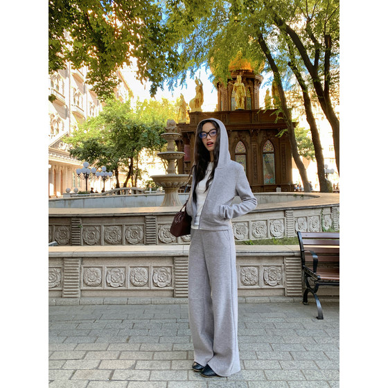 
pusumede fixed-frame relaxed sports style zipper hooded sweatshirt jacket women's loose casual sweatpants suit