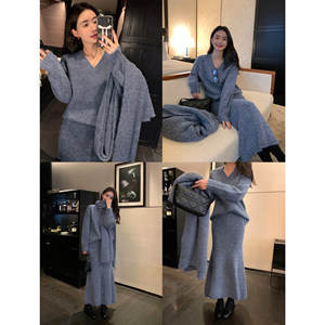 
pusumede[45% off in stock] Gray V-neck sweater for women, loose, lazy, soft and waxy pullover knitted top