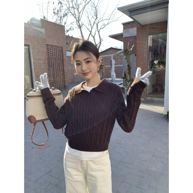 pusumede retro twist polo sweater for women wearing sweaters slim short lapel pullover long sleeve top