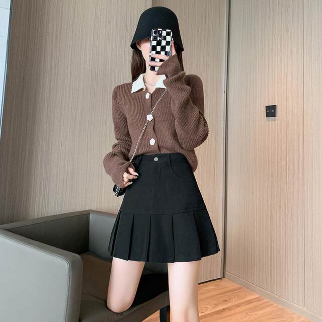 Black pleated skirt autumn 2025 new autumn winter design flask abdomen zipper high -waisted half body skirt A -line skirt