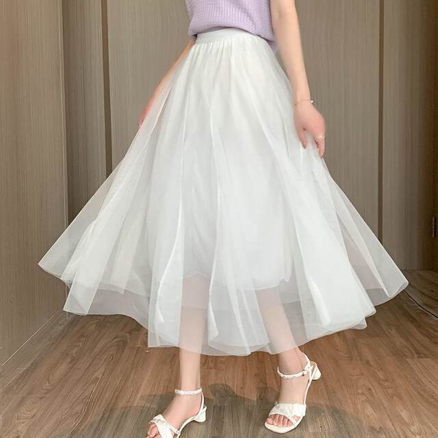 Loose mesh princess skirt for women with high waists showing spring and summer 2025 new A-line long skirt for mid-length skirt for women
