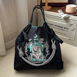 Japanese-Style Ball Chain Embroidered Maleficent Eco-Friendly Shopping Bag Crossbody Canvas Commuter Shoulder Bag Large Capacity