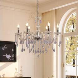French-Style Living Room Crystal Chandelier, Bedroom Purple Water Drop Lamp, High-End Dining Room Candle Lamp, Unique Art
