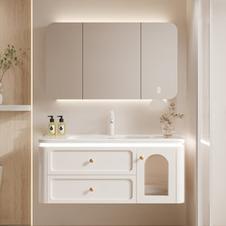 French-Style Arc Bathroom Cabinet Combination with Integrated Ceramic Basin, Washbasin, and Vanity Set