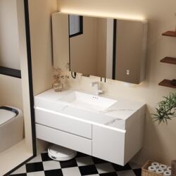 Modern Light Luxury Slate Seamless Integrated Basin Bathroom Cabinet Set, Bathroom Sink Cabinet Set