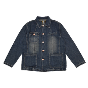 
American retro washed distressed mid-length denim jacket workwear large pocket commuting loose casual versatile men's jacket