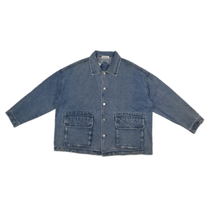 
Retro Hong Kong Style Loose Drop Shoulder Denim Jacket Lazy Men's Lapel Button Double Pocket Versatile Distressed Casual Jacket