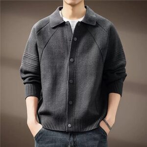 
High-end heavyweight lapel cardigan sweater for men 2026 autumn and winter new thickened American loose casual sweater jacket