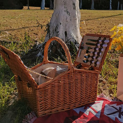 Large-Capacity Outdoor Rattan Picnic Basket for Four People ins with Cutlery, Spring Outing Portable Picnic Supplies Set