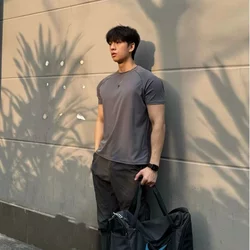 American-Style Raglan High-Elastic Quick-Drying Slim-Fit Short-Sleeve Tech Cool-Feel Fitness Casual Breathable Training Puff-Sleeve T-Shirt