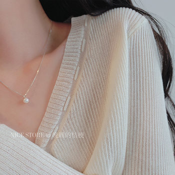 Late sleeping Platycodon heart last month light luxury French freshwater pearl necklace mini simple commuter snake bone chain women