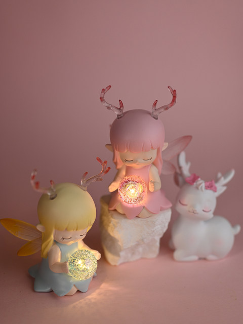 Cute Deer Girl Night Light Room Decoration Bedroom Ornament Healing ...