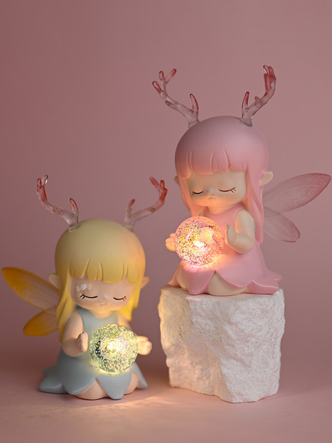 Cute Deer Girl Night Light Room Decoration Bedroom Ornament Healing ...