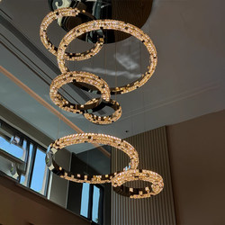 Italian Minimalist Villa Duplex Building Large Chandelier Modern Light Luxury Open-Air Mezzanine Hollow Lobby Living Room Crystal Main Light