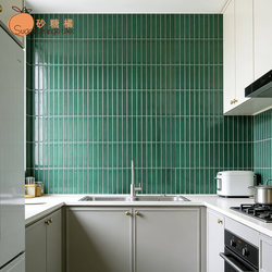 Simple Dark Green Long Strip Mosaic Tiles for Kitchen, Bathroom, Restroom Walls, Commercial Work Spaces, and Bar Counter Background Walls
