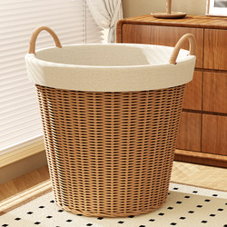 Vintage-Style Dirty Clothes Basket, Imitation Rattan Woven Household Laundry Basket, High-Value Storage Basket for Clothes, Bathroom Drying Basket