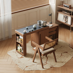 Solid Wood Mobile Tea Table, Small Household Use, Mid-Century Style, New High-End Tea Brewing Integrated Balcony Exquisite Rotating Small Tea Table