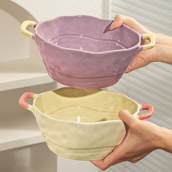 Cream-Colored Double-Handle Soup Bowl for Home Use, 2026 New Model, High Aesthetic Value, Ceramic Large Bowl for Instant Noodles, Soup, and Snail Noodle Soup