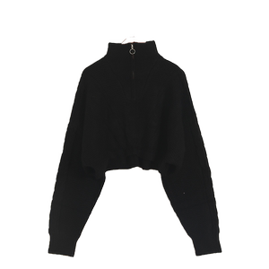 Zipper turtleneck sweater female super short knots bat shirt fashion jacket autumn and winter new exposed navel fashionable women's clothing
