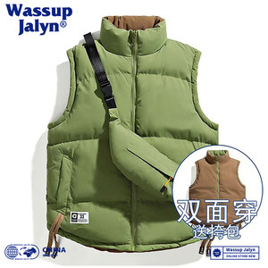 
WASSUP JALYN trendy brand double-sided vest for men and women couples autumn and winter thickened warm down sleeveless cotton coat