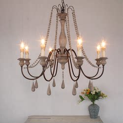 French-Style Bedroom Chandelier, Wooden Candle, Retro Country Pastoral Wooden Bead Lamp, Dining Room Living Room Lamp, American-Style Homestay Lighting Fixtures